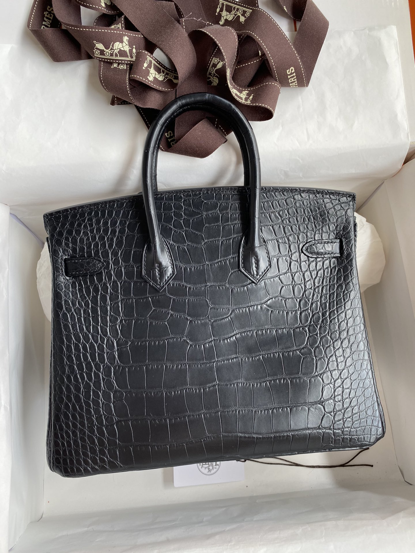 Hermes Birkin 25CM Handmade Bag In Black Matte Alligator Leather